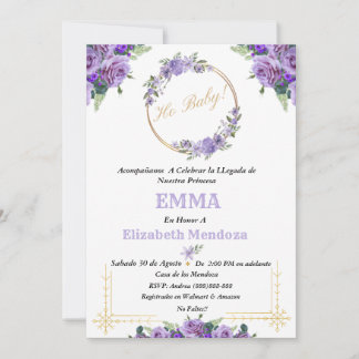 Invitation invitacion para Baby Shower con Flores purpura