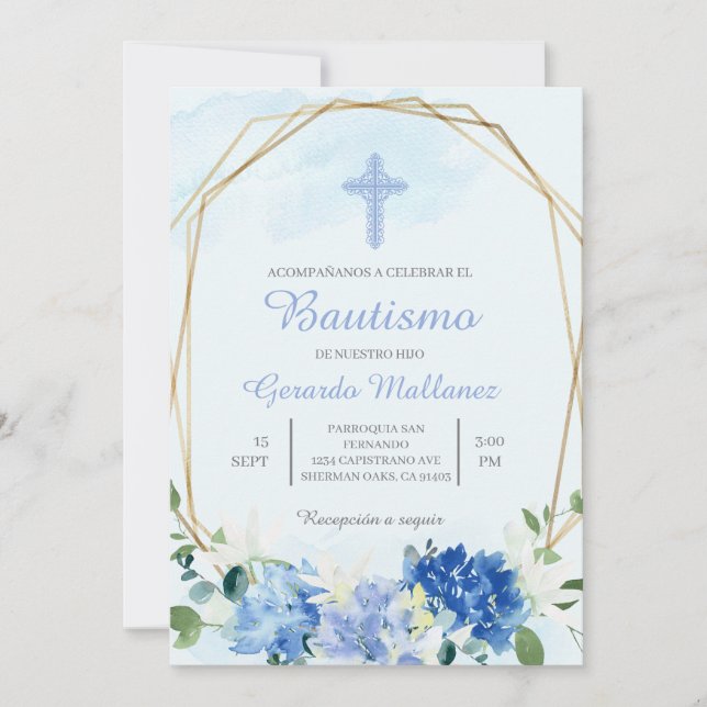 Invitation Invitación para bautismo con cruz para niño (Devant)