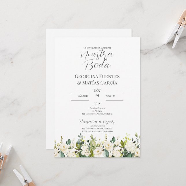 Invitation Invitación para Boda español (Devant/Arrière en situation)