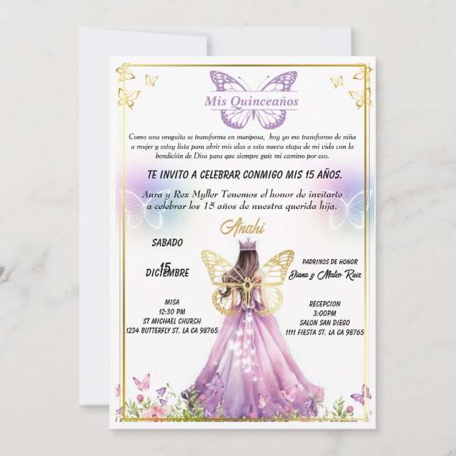 Invitation Invitación para fiestas de Quinceaños  (Devant)