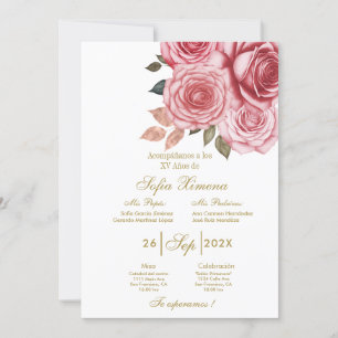 Invitation Invitación para xv años con flor rosa