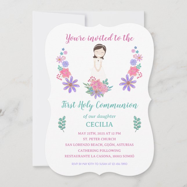 Invitation Invitación Primera Comunión CECILIA (Devant)