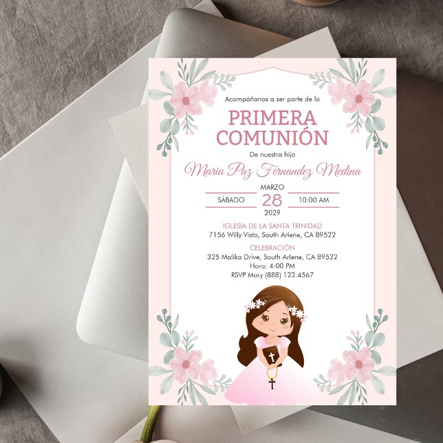 Invitation Invitacion Primera Comunion Fille Première Communi (Créateur téléchargé)