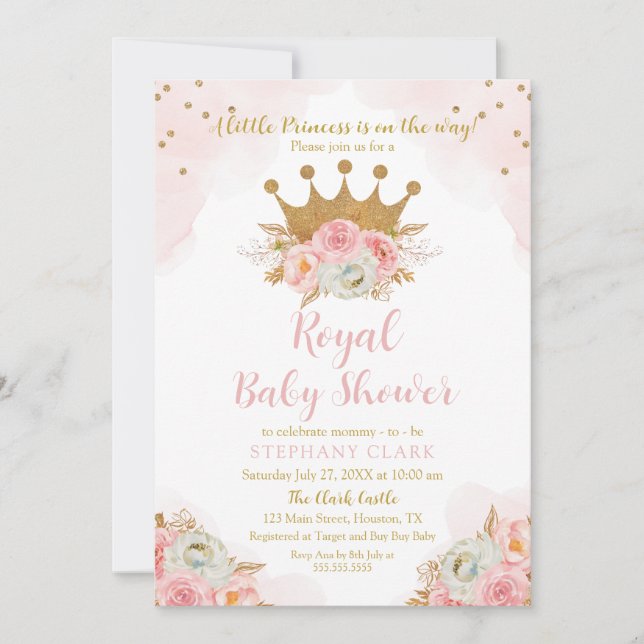 Invitation Invitación Princess Floral Pink & Gold Baby Shower (Devant)