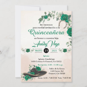 Invitation Invitación Quinceañera Charra vert émeraude