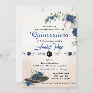 Invitation Invitación QUINCEANERA Mariachi Charra bleu rustiq