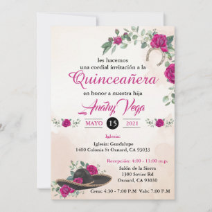 Invitation Invitación QUINCEANERA Mariachi Charra Blush Pink