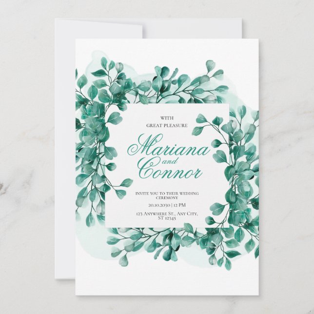 Invitation Invitación Watercolor Greenery Botanical Wedding I (Devant)