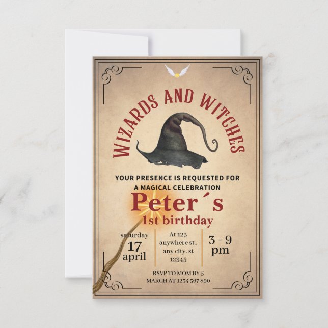 Invitation Invitación Wizard School Themed Birthday Party Inv (Devant)