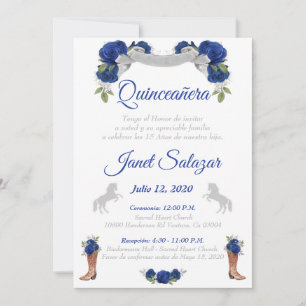 Invitation Invitaciones charro Quinceañera Charra Blue Silver