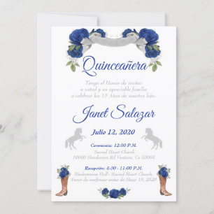 Invitation Invitaciones charro Quinceañera Charra Blue Silver