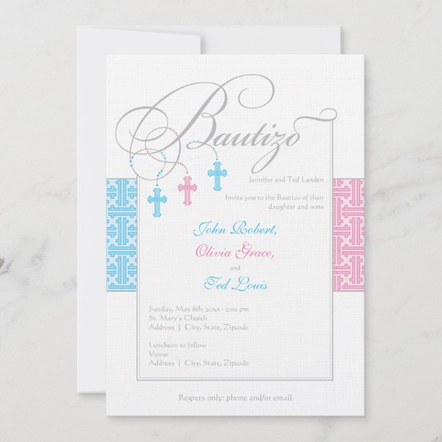 Invitation Invitaciones de bautizo| Triplé de Los bebés (Devant)