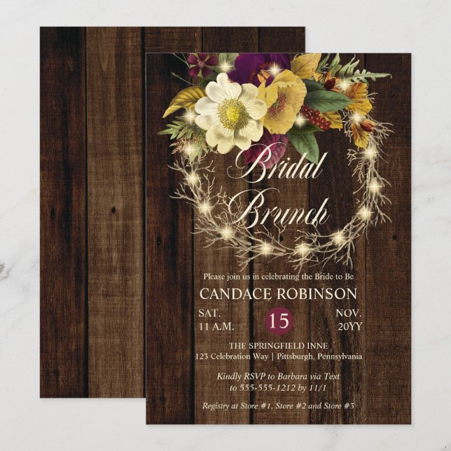 Invitation Invitat de la nuptiale de la couronne de bois rust (Devant / Derrière)