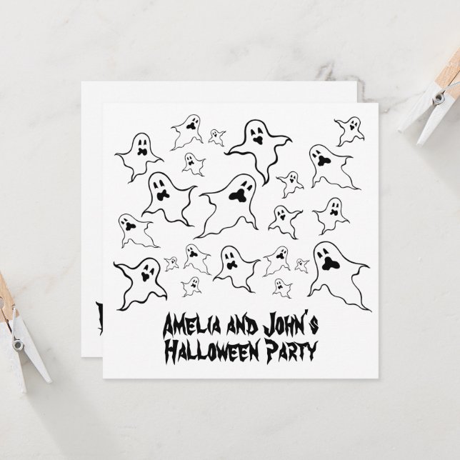 Invitation Invitat Éffrayant Halloween Ghosts Party personnal (Devant/Arrière en situation)