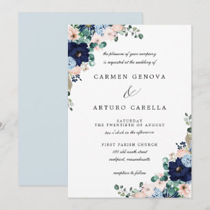 Invitation Invitat Mariage Floral Russe Rose bleu Eucalyptus