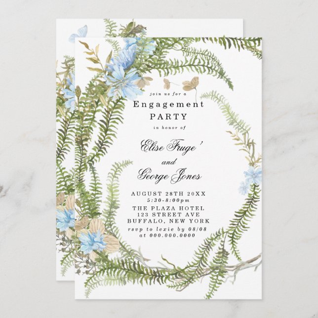 Invitation Invitat Rustic Summer Fern Wreath Engagement Party (Devant / Derrière)