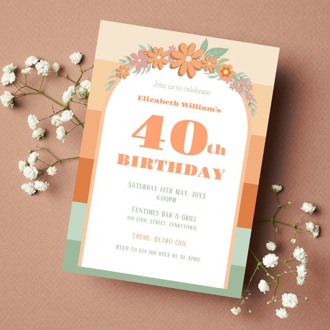 Invitation Invitation, 40e anniversaire - flores rétro pastel (Créateur téléchargé)