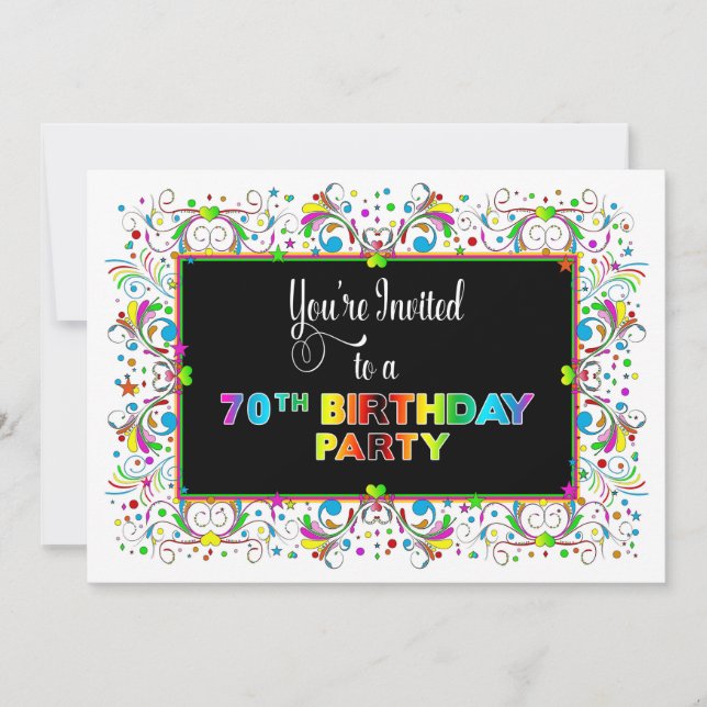 Invitation Invitation, 70e fête d'anniversaire, couleurs vive (Devant)