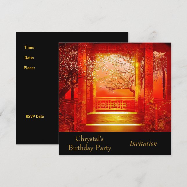 Invitation Invitation Anniversaire Scène Asiatique (Devant / Derrière)