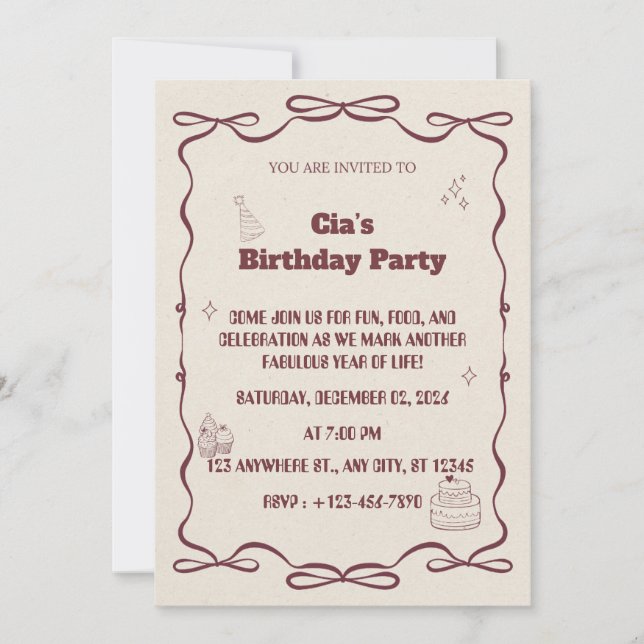 Invitation "Invitation de fête d'anniversaire beige élégant" (Devant)