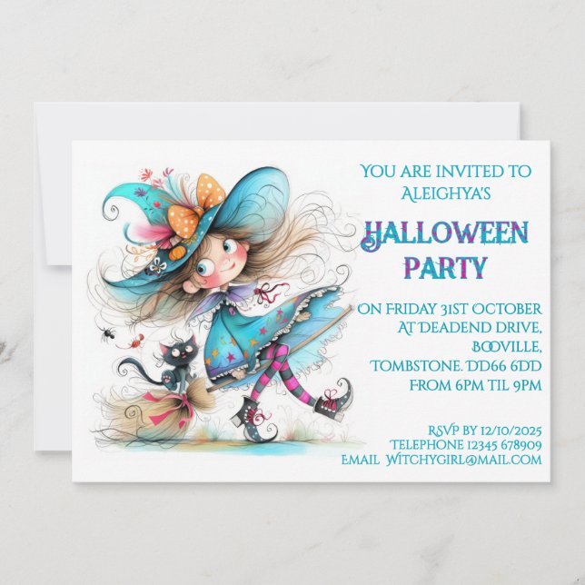 Invitation *Invitation de la fête d'Halloween sorcière (Devant)