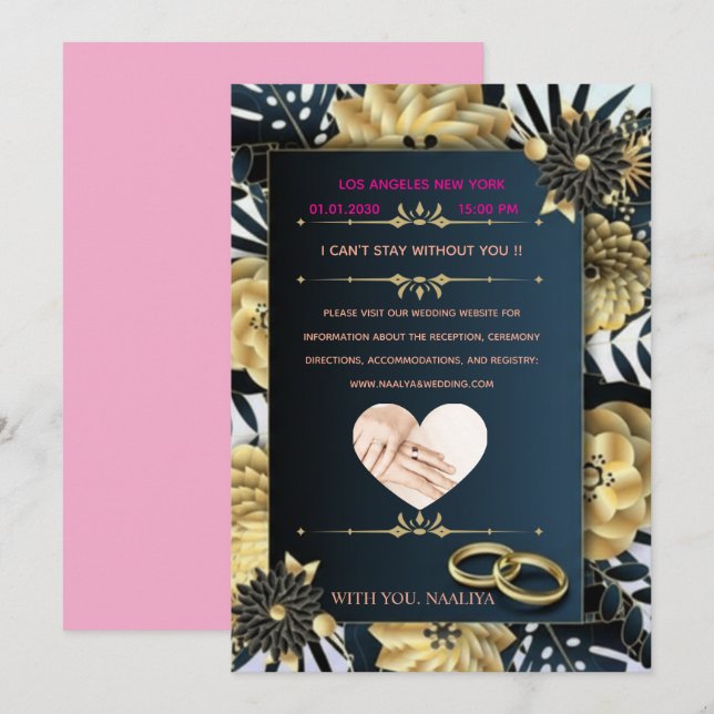 Invitation Invitation-de-mariage-fleurie-noire-or-Luxe (Devant / Derrière)