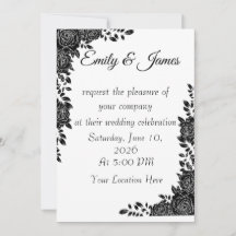 “Invitation de mariage florale noir et blanc