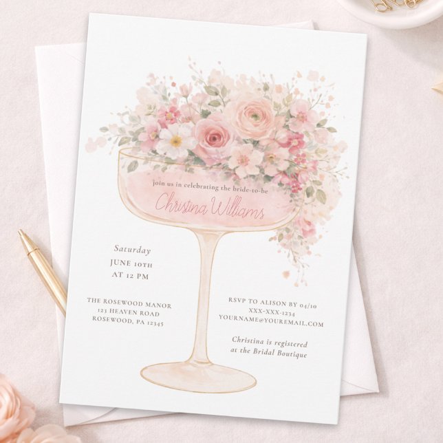 Invitation 🎉🌸Invitation Élégante de Verre à Champagne Flora (Créateur téléchargé)