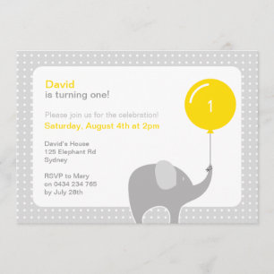 Invitation Invitation, jaune et gris de partie d'éléphant