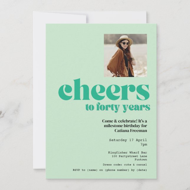 Invitation Invitation, Retro Sage Green, fête de 40e annivers (Devant)