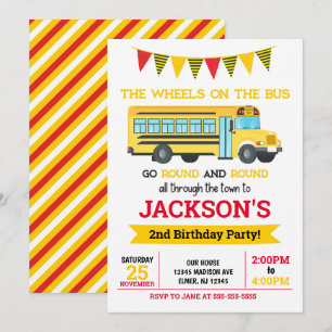 Invitation Invitation/roues d'anniversaire d'autobus scolaire