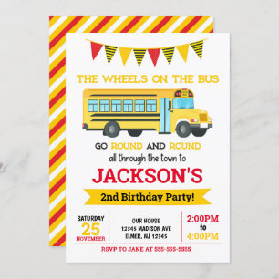 Invitation Invitation/roues d'anniversaire d'autobus scolaire