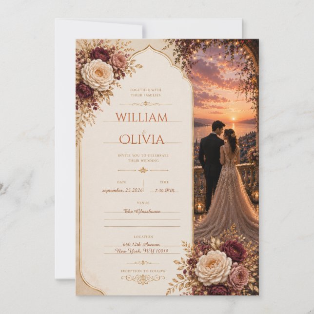 Invitation InvitationMariage romantique au coucher du soleil (Devant)