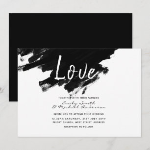 Invitation Invite de mariage moderne - Peinture noir blanc