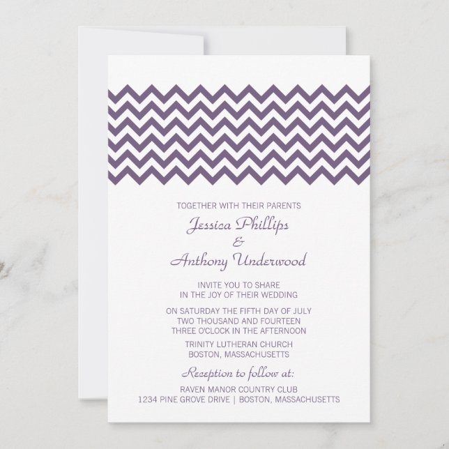 Invitation Invite de mariage Purple Simple Chevron (Devant)