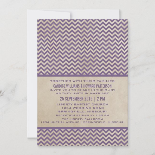 Invitation Invite Mariage Purple Chic Chevron (Devant)
