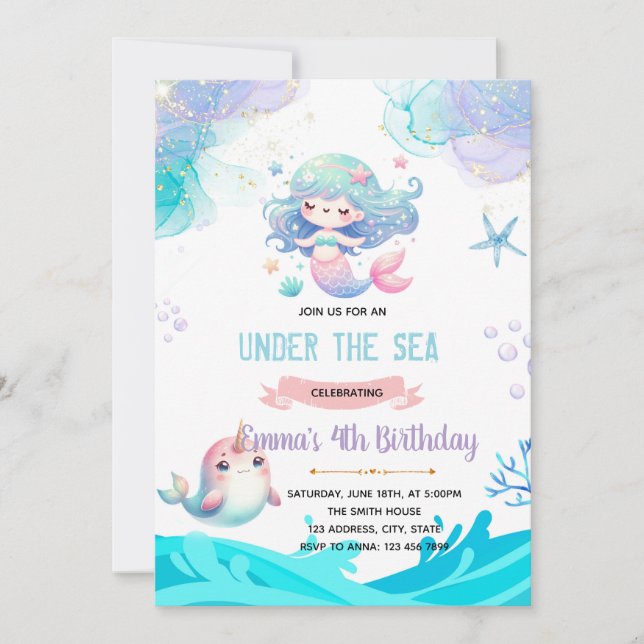 Invitation Invite Mermaid Narwhal (Devant)