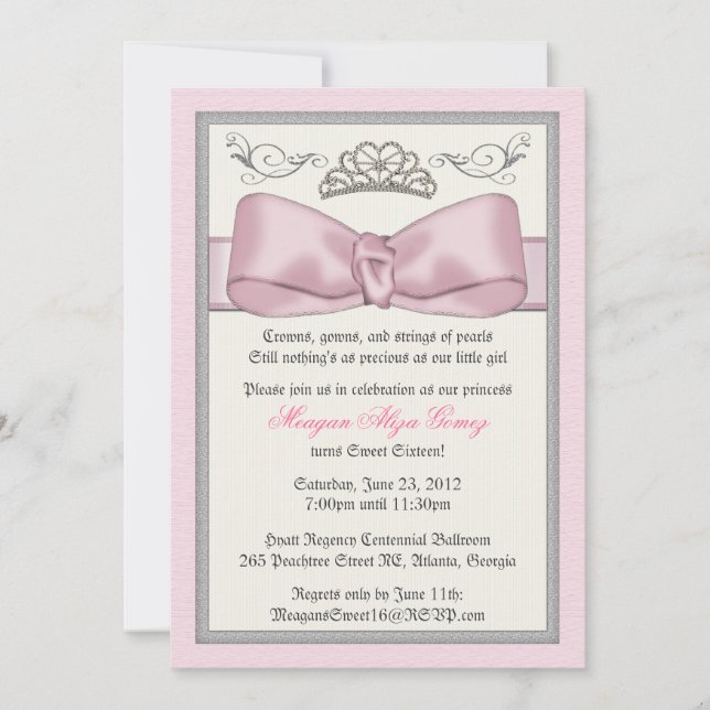 Invitation Invite rose de princesse Bowed (Devant)