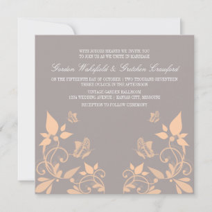 Invitation Inviter à Mariage Floral Papillon Peach