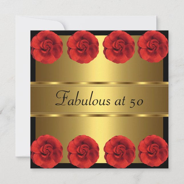 Invitation Inviter Fleurs Rouges Or Noir Fabuleux 50 ans (Devant)