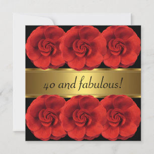 Invitation Inviter Fleurs Rouges Or Noir Incroyable 40ème