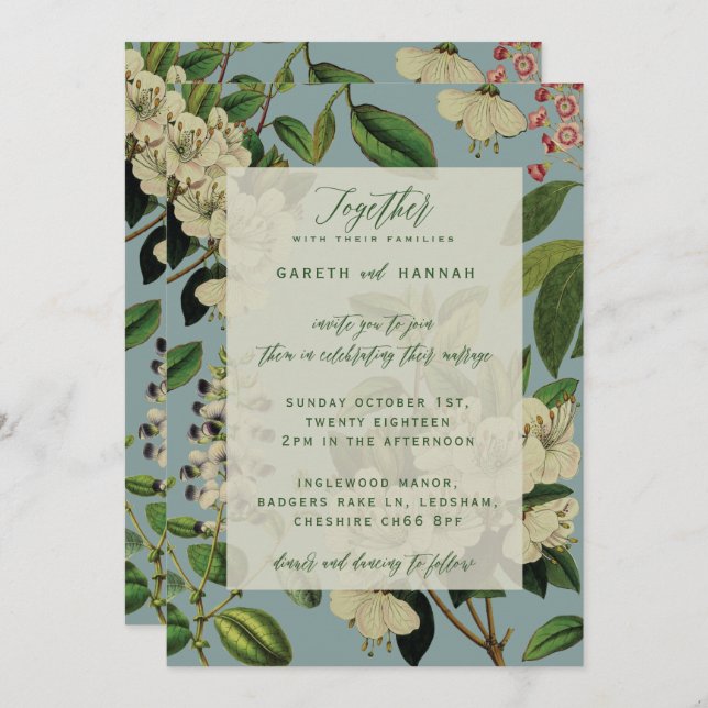 INVITATION INVITÉS DE MARIAGE BOTANIQUES - OEUF DE CANARD BLE (Devant / Derrière)