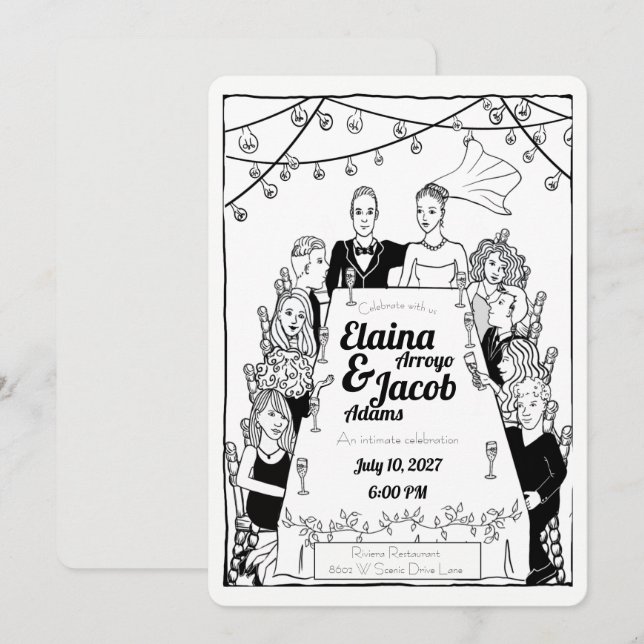 Invitation Invités de mariage illustrés (Devant / Derrière)