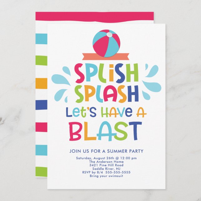 Invitation Invitons Une Fête De Blast Pool (Devant / Derrière)