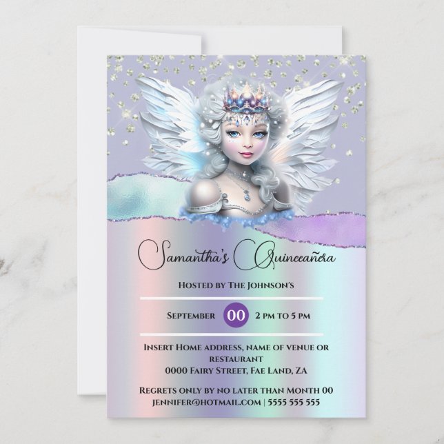 Invitation Iridescendance fée enchantée parties scintillant Q (Devant)