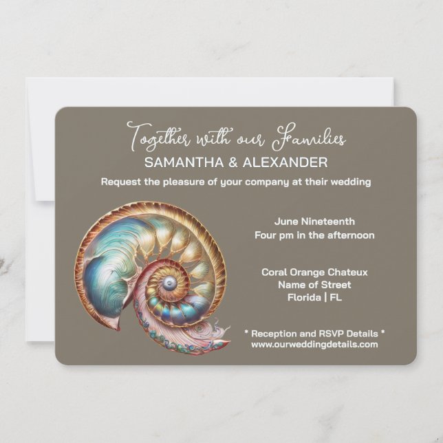 Invitation Iridescent Conch Shell Minimalist wedding (Devant)