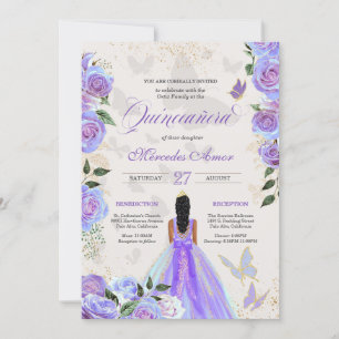 Invitation Iridescente Papillon pourpre Mariposa Quinceanera 