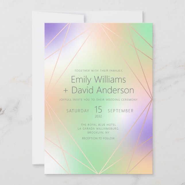Invitation Iridescente Pastel Diamond Inspiré Rose Gold (Devant)