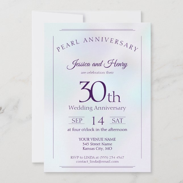 Invitation Iridescente Pearl 30e anniversaire du mariage (Devant)