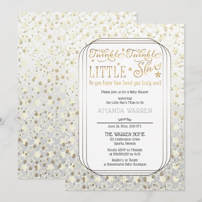 Invitation Iridescente Twinkle Twinkle Little Star Baby showe (Devant / Derrière)